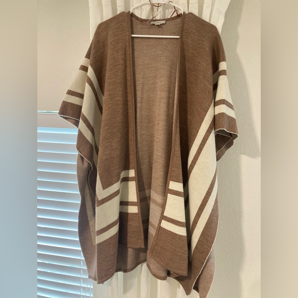 LOFT Brown and Cream Striped Poncho size M/L